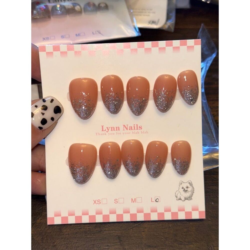 Silver Glitter French Tip Almond Press On Nails Size Large